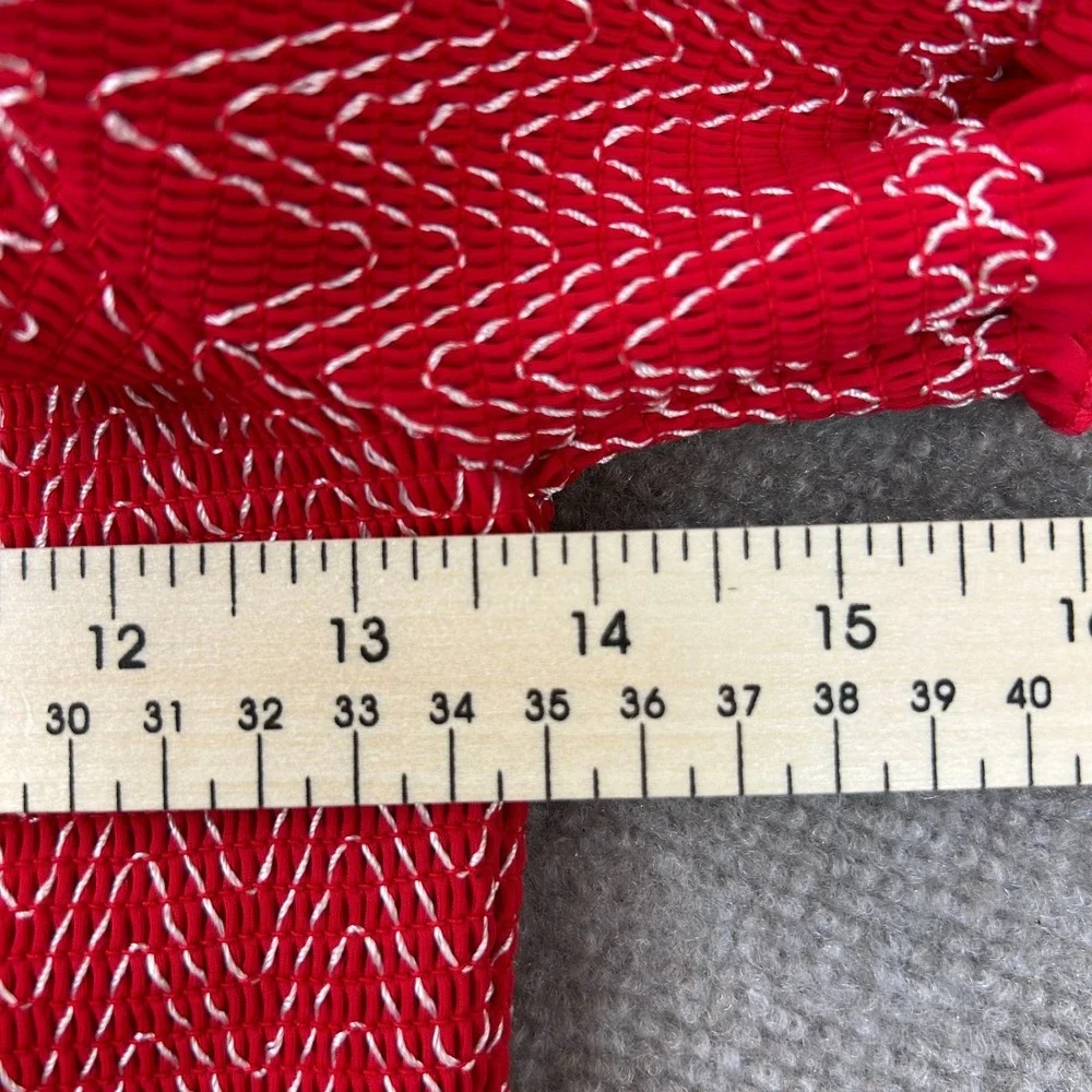 Cider Bikini Top Womens L Red Chevron Smocked‎ Stretch Ruffle Trim Off Shoulder